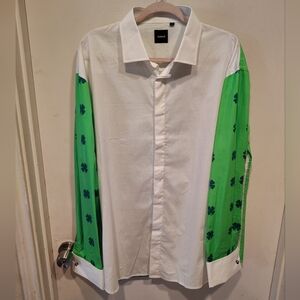 Dobell Men's Novelty Lucky Clover Long Sleeve French Cuff Dress Shirt Sz XL
